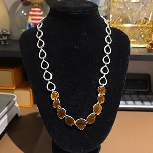 Source Unknown Silver-Tone Necklace with Amber Stones
